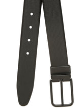Load image into Gallery viewer, Teakwood Men's Premium Genuine Leather 2-in-1 Reversible Belt | Black &amp; Brown Crosshatch Textured Finish | Matte Black Radius Pin Buckle | Adjustable 35 mm Dress Belt for Formal, Casual, Office &amp; Business Wear
