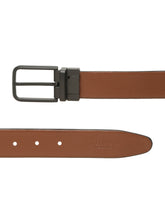Load image into Gallery viewer, Teakwood Men's Premium Genuine Leather 2-in-1 Reversible Belt | Black &amp; Brown Crosshatch Textured Finish | Matte Black Radius Pin Buckle | Adjustable 35 mm Dress Belt for Formal, Casual, Office &amp; Business Wear
