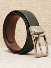 Load image into Gallery viewer, Teakwood Men's Premium Genuine Leather 2-in-1 Reversible Belt | Black &amp; Brown Natural Grain Leather Finish |Nickle Black Linear Pin Buckle | Adjustable 35 mm Dress Belt for Formal, Casual, Office &amp; Business Wear
