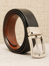 Load image into Gallery viewer, Teakwood Men's Premium Genuine Leather 2-in-1 Reversible Belt | Black &amp; Brown Crosshatch Textured Finish | Silver  Classic Curved Pin Buckle | Adjustable 35 mm Dress Belt for Formal, Casual, Office &amp; Business Wear
