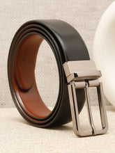 Load image into Gallery viewer, Teakwood Men's Premium Genuine Leather 2-in-1 Reversible Belt | Black &amp; Brown Natural Grain Leather Finish | Nickel Black  Slim Frame Pin Buckle | Adjustable 35 mm Dress Belt for Formal, Casual, Office &amp; Business Wear

