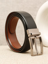 Load image into Gallery viewer, Teakwood Men's Premium Genuine Leather 2-in-1 Reversible Belt | Black &amp; Brown Fine Leather Finish |Nickle Black Linear Edge Pin Buckle | Adjustable 35 mm Dress Belt for Formal, Casual, Office &amp; Business Wear
