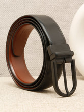 Load image into Gallery viewer, Teakwood Men's Premium Genuine Leather 2-in-1 Reversible Belt | Black &amp; Brown Crosshatch Textured Leather | Black Rectangular Pin Buckle | Adjustable 35 mm Dress Belt for Formal, Casual, Office &amp; Business Wear
