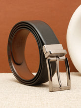 Load image into Gallery viewer, Teakwood Men's Premium Genuine Leather 2-in-1 Reversible Belt | Black &amp; Brown Crosshatch Textured Leather | Nickal Black Rectangular Pin Buckle | Adjustable 35 mm Dress Belt for Formal, Casual, Office &amp; Business Wear
