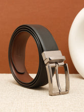 Load image into Gallery viewer, Teakwood Men's Premium Genuine Leather 2-in-1 Reversible Belt | Black &amp; Brown Natural Grain Leather Finish |Nickle Black Linear Edge Pin Buckle | Adjustable 35 mm Dress Belt for Formal, Casual, Office &amp; Business Wear
