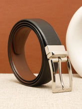 Load image into Gallery viewer, Teakwood Men's Premium Genuine Leather 2-in-1 Reversible Belt | Black &amp; Brown Natural Grain Leather Finish / Silver  Classic Tapered Pin Buckle | Adjustable 35 mm Dress Belt for Formal, Casual, Office &amp; Business Wear
