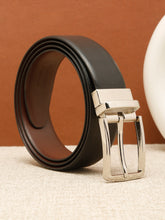 Load image into Gallery viewer, Teakwood Men's Premium Genuine Leather 2-in-1 Reversible Belt | Black &amp; Brown Natural Grain Leather Finish |Silver Vector Pin Buckle | Adjustable 35 mm Dress Belt for Formal, Casual, Office &amp; Business Wear

