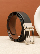 Load image into Gallery viewer, Teakwood Men's Premium Genuine Leather 2-in-1 Reversible Belt | Black &amp; Brown Crosshatch Textured Finish | Silver Radius Pin Buckle | Adjustable 35 mm Dress Belt for Formal, Casual, Office &amp; Business Wear
