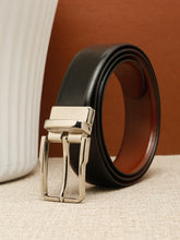 Load image into Gallery viewer, Teakwood Men's Premium Genuine Leather 2-in-1 Reversible Belt | Black &amp; Brown Natural Grain Leather Finish /Silver  Classic Angular Pin Buckle | Adjustable 35 mm Dress Belt for Formal, Casual, Office &amp; Business Wear
