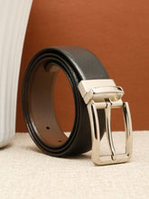 Load image into Gallery viewer, Teakwood Men's Premium Genuine Leather 2-in-1 Reversible Belt | Black &amp; Brown Natural Grain Leather Finish |Silver  Classic Tapered Pin Buckle | Adjustable 35 mm Dress Belt for Formal, Casual, Office &amp; Business Wear
