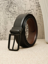 Load image into Gallery viewer, Teakwood Men's Premium Genuine Leather 2-in-1 Reversible Belt | Black &amp; Brown Natural Grain Leather Finish |Matte Black Radius Pin Buckle | Adjustable 35 mm Dress Belt for Formal, Casual, Office &amp; Business Wear
