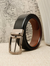 Load image into Gallery viewer, Teakwood Men's Premium Genuine Leather 2-in-1 Reversible Belt | Black &amp; Brown Natural Grain Leather Finish |Nickel Black Classic Tapered Pin Buckle | Adjustable 35 mm Dress Belt for Formal, Casual, Office &amp; Business Wear
