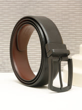 Load image into Gallery viewer, Teakwood Men's Premium Genuine Leather 2-in-1 Reversible Belt | Black &amp; Brown Natural Grain Leather Finish |Matte Black Classic Curved Pin Buckle | Adjustable 35 mm Dress Belt for Formal, Casual, Office &amp; Business Wear
