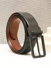 Load image into Gallery viewer, Teakwood Men's Premium Genuine Leather 2-in-1 Reversible Belt | Black &amp; Brown Natural Grain Leather Finish | Matte Black  Slim Frame Pin Buckle | Adjustable 35 mm Dress Belt for Formal, Casual, Office &amp; Business Wear

