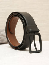 Load image into Gallery viewer, Teakwood Men's Premium Genuine Leather 2-in-1 Reversible Belt | Black &amp; Brown Crosshatch Textured Finish | Matte Black Linear Pin Buckle | Adjustable 35 mm Dress Belt for Formal, Casual, Office &amp; Business Wear
