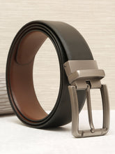 Load image into Gallery viewer, Teakwood Men's Premium Genuine Leather 2-in-1 Reversible Belt | Black &amp; Brown Natural Grain Leather Finish |Classic Brushed Pin Buckle | Adjustable 35 mm Dress Belt for Formal, Casual, Office &amp; Business Wear
