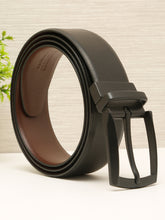 Load image into Gallery viewer, Teakwood Men's Premium Genuine Leather 2-in-1 Reversible Belt | Black &amp; Brown Natural Grain Leather Finish |Matte Black Contour Pin Buckle | Adjustable 35 mm Dress Belt for Formal, Casual, Office &amp; Business Wear
