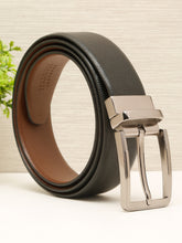 Load image into Gallery viewer, Teakwood Men's Premium Genuine Leather 2-in-1 Reversible Belt | Black &amp; Brown Crosshatch Textured Leather | Nickal Black Rectangular Pin Buckle | Adjustable 35 mm Dress Belt for Formal, Casual, Office &amp; Business Wear
