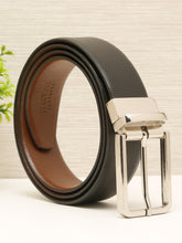 Load image into Gallery viewer, Teakwood Men's Premium Genuine Leather 2-in-1 Reversible Belt | Black &amp; Brown Natural Grain Leather Finish | Silver Slim Frame Pin Buckle | Adjustable 35 mm Dress Belt for Formal, Casual, Office &amp; Business Wear
