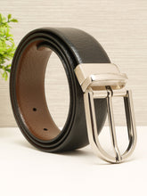 Load image into Gallery viewer, Teakwood Men's Premium Genuine Leather 2-in-1 Reversible Belt | Black &amp; Brown Crosshatch Textured Leather | Silver  Rectangular Pin Buckle | Adjustable 35 mm Dress Belt for Formal, Casual, Office &amp; Business Wear

