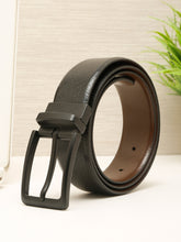 Load image into Gallery viewer, Teakwood Men's Premium Genuine Leather 2-in-1 Reversible Belt | Black &amp; Brown Pebble Grain Leather Finish | Matte Black Linear Pin Buckle | Adjustable 35 mm Dress Belt for Formal, Casual, Office &amp; Business Wear
