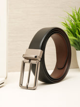 Load image into Gallery viewer, Teakwood Men's Premium Genuine Leather 2-in-1 Reversible Belt | Black &amp; Brown Natural Grain Leather Finish |Nickle Black Slim Frame Pin Buckle | Adjustable 35 mm Dress Belt for Formal, Casual, Office &amp; Business Wear
