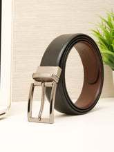 Load image into Gallery viewer, Teakwood Men's Premium Genuine Leather 2-in-1 Reversible Belt |  Black &amp; Brown Fine Leather Finish |  Matte Black Rounded Rectangular Pin Buckle | Adjustable 35 mm Dress Belt for Formal, Casual, Office &amp; Business Wear
