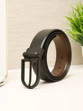 Load image into Gallery viewer, Teakwood Men's Premium Genuine Leather 2-in-1 Reversible Belt | Black &amp; Brown Crosshatch Textured Leather | Black Rectangular Pin Buckle | Adjustable 35 mm Dress Belt for Formal, Casual, Office &amp; Business Wear
