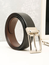 Load image into Gallery viewer, Teakwood Men's Premium Genuine Leather 2-in-1 Reversible Belt | Black &amp; Brown Natural Grain Leather Finish |Silver Refined Slim Frame Pin Buckle | Adjustable 35 mm Dress Belt for Formal, Casual, Office &amp; Business Wear
