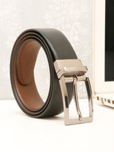 Load image into Gallery viewer, Teakwood Men's Premium Genuine Leather 2-in-1 Reversible Belt | Black &amp; Brown Crosshatch Textured Finish | Nickle Black Classic Curved Pin Buckle | Adjustable 35 mm Dress Belt for Formal, Casual, Office &amp; Business Wear
