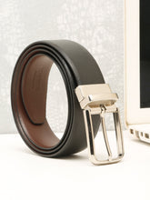 Load image into Gallery viewer, Teakwood Men's Premium Genuine Leather 2-in-1 Reversible Belt | Black &amp; Brown Natural Grain Leather Finish |Silver Radius Pin Buckle | Adjustable 35 mm Dress Belt for Formal, Casual, Office &amp; Business Wear
