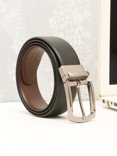 Load image into Gallery viewer, Teakwood Men's Premium Genuine Leather 2-in-1 Reversible Belt | Black &amp; Brown Natural Grain Leather Finish |Nickel Black Classic Tapered Pin Buckle | Adjustable 35 mm Dress Belt for Formal, Casual, Office &amp; Business Wear
