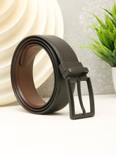 Load image into Gallery viewer, Teakwood Men's Premium Genuine Leather 2-in-1 Reversible Belt | Black &amp; Brown Natural Grain Leather Finish |Matte Black Refined Slim Frame Pin Buckle | Adjustable 35 mm Dress Belt for Formal, Casual, Office &amp; Business Wear
