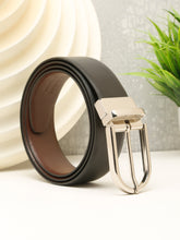 Load image into Gallery viewer, Teakwood Men's Premium Genuine Leather 2-in-1 Reversible Belt | Black &amp; Brown Crosshatch Textured Leather | Silver  Black Rectangular Pin Buckle | Adjustable 35 mm Dress Belt for Formal, Casual, Office &amp; Business Wear
