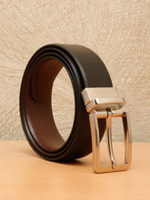 Load image into Gallery viewer, Teakwood Men's Premium Genuine Leather 2-in-1 Reversible Belt | Black &amp; Brown Dual-Sided Natural Grain Leather | Silver Rectangular Buckle | 35 mm Adjustable Belt for Formal, Casual &amp; Office Wear
