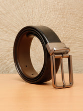 Load image into Gallery viewer, Teakwood Men's Premium Genuine Leather 2-in-1 Reversible Belt | Black &amp; Brown Natural Grain Leather Finish | Nickel Black  Slim Frame Pin Buckle | Adjustable 35 mm Dress Belt for Formal, Casual, Office &amp; Business Wear
