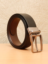 Load image into Gallery viewer, Teakwood Men's Premium Genuine Leather 2-in-1 Reversible Belt | Black &amp; Brown Natural Grain Leather Finish |Nickle Black Classic Angular Pin Buckle | Adjustable 35 mm Dress Belt for Formal, Casual, Office &amp; Business Wear

