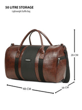 Load image into Gallery viewer, Teakwood Leathers Unisex Vegan Leather Duffel Bag | 50L Large Capacity Travel &amp; Weekender Bag | Dual-Tone Croco Textured Design | Adjustable Shoulder Strap | Gym, Travel &amp; Business Bag | Brown &amp; Black
