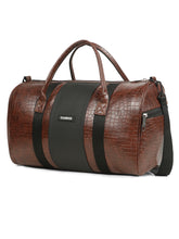 Load image into Gallery viewer, Teakwood Leathers Unisex Vegan Leather Duffel Bag | 50L Large Capacity Travel &amp; Weekender Bag | Dual-Tone Croco Textured Design | Adjustable Shoulder Strap | Gym, Travel &amp; Business Bag | Brown &amp; Black
