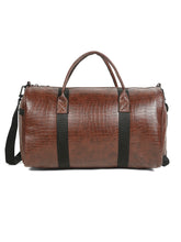 Load image into Gallery viewer, Teakwood Leathers Unisex Vegan Leather Duffel Bag | 50L Large Capacity Travel &amp; Weekender Bag | Dual-Tone Croco Textured Design | Adjustable Shoulder Strap | Gym, Travel &amp; Business Bag | Brown &amp; Black
