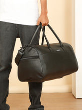 Load image into Gallery viewer, Teakwood Leathers Unisex Vegan Leather Duffel Bag | 50L Large Capacity Travel &amp; Weekender Bag | Geometric Embossed Texture | Adjustable Shoulder Strap | Gym, Travel &amp; Business Bag | Black

