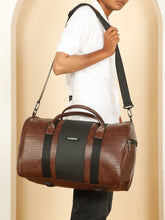 Load image into Gallery viewer, Teakwood Leathers Unisex Vegan Leather Duffel Bag | 50L Large Capacity Travel &amp; Weekender Bag | Dual-Tone Croco Textured Design | Adjustable Shoulder Strap | Gym, Travel &amp; Business Bag | Brown &amp; Black
