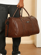 Load image into Gallery viewer, Teakwood Leathers Unisex Vegan Leather Travel Duffel Bag | 50L Large Capacity | Croco Textured Weekender Bag | Dual Carry Handles &amp; Detachable Shoulder Strap | Overnight, Gym &amp; Business Travel Bag
