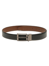 Load image into Gallery viewer, Teakwood Men's Premium Genuine Leather 2-in-1 Reversible Belt | Black &amp; Brown Crosshatch Textured Finish | Nickel Black Rounded Rectangular Pin Buckle | Adjustable 35 mm Dress Belt for Formal, Casual, Office &amp; Business Wear
