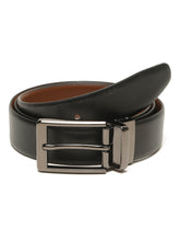 Load image into Gallery viewer, Teakwood Men's Premium Genuine Leather 2-in-1 Reversible Belt | Black &amp; Brown Crosshatch Textured Finish | Nickel Black Rounded Rectangular Pin Buckle | Adjustable 35 mm Dress Belt for Formal, Casual, Office &amp; Business Wear
