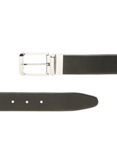 Load image into Gallery viewer, Teakwood Men's Premium Genuine Leather 2-in-1 Reversible Belt | Black &amp; Brown Crosshatch Textured Finish | Silver Classic Rounded Rectangular Pin Buckle | Adjustable 35 mm Dress Belt for Formal, Casual, Office &amp; Business Wear
