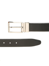 Load image into Gallery viewer, Teakwood Men's Premium Genuine Leather 2-in-1 Reversible Belt | Black &amp; Brown Crosshatch Textured Finish | Silver Linear Pin Buckle | Adjustable 35 mm Dress Belt for Formal, Casual, Office &amp; Business Wear
