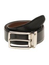 Load image into Gallery viewer, Teakwood Men's Premium Genuine Leather 2-in-1 Reversible Belt | Black &amp; Brown Pebble Grain Leather Finish | Silver Vector Pin Buckle | Adjustable 35 mm Dress Belt for Formal, Casual, Office &amp; Business Wear
