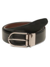 Load image into Gallery viewer, Teakwood Men's Premium Genuine Leather 2-in-1 Reversible Belt | Black &amp; Brown Crosshatch Textured Leather | Nickal Black Rectangular Pin Buckle | Adjustable 35 mm Dress Belt for Formal, Casual, Office &amp; Business Wear
