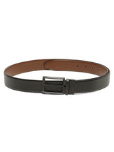 Load image into Gallery viewer, Teakwood Men's Premium Genuine Leather 2-in-1 Reversible Belt |  Black &amp; Brown Fine Leather Finish |  Matte Black    Rounded Rectangular Pin Buckle | Adjustable 35 mm Dress Belt for Formal, Casual, Office &amp; Business Wear
